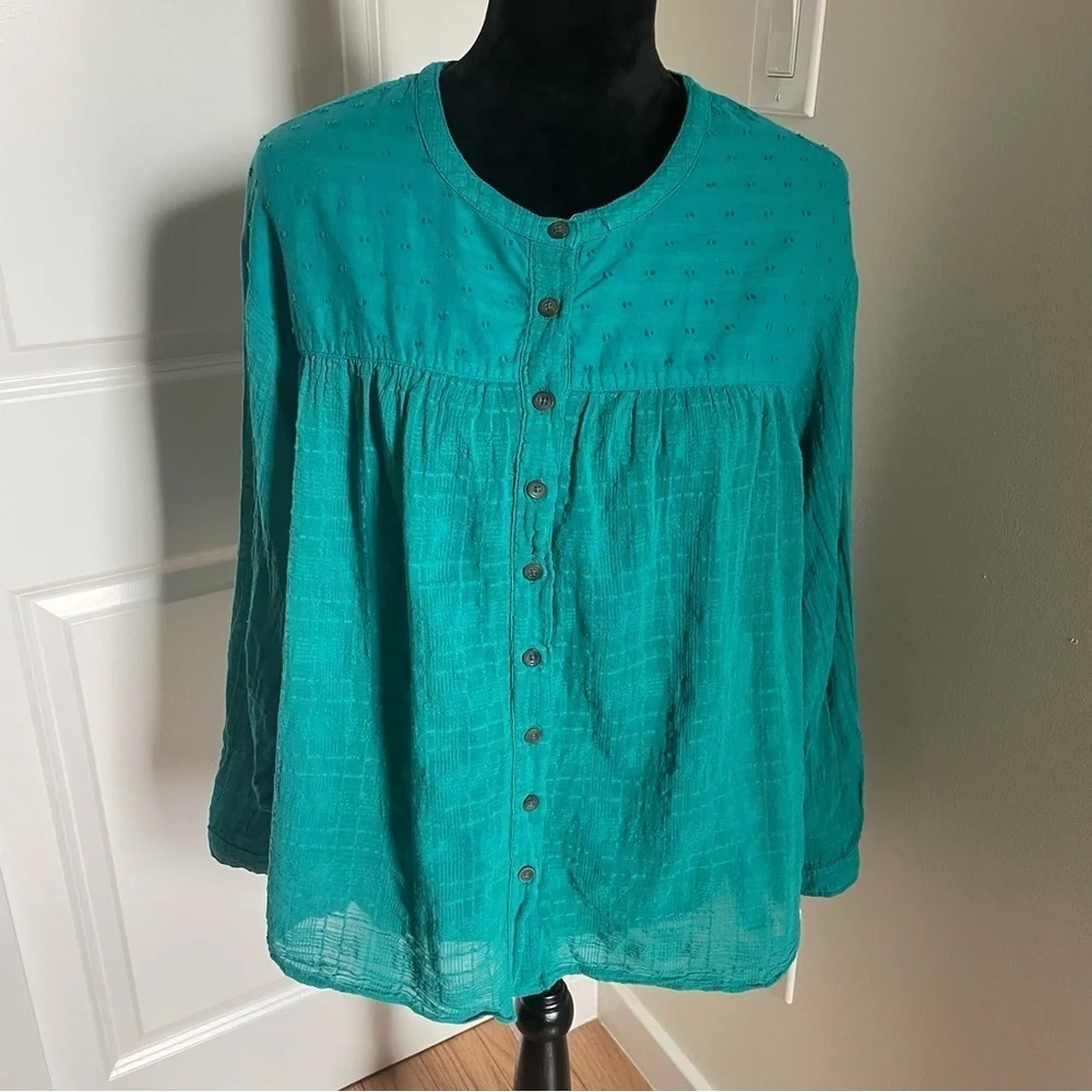 Anthropologie Pilcro Mila Draped Swiss Dot Button Down Cotton Blouse EUC Small - Picture 4 of 11
